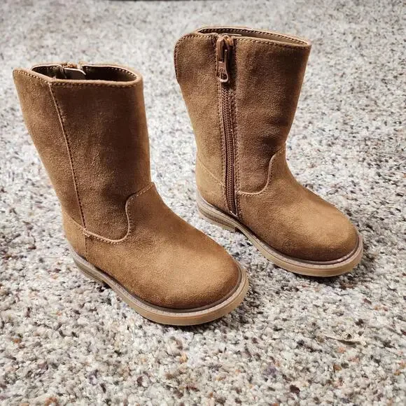 Cat & Jack Microsuede Fashion Toddler Girl's Size 5 Boots - Brown With Faux Fur - Picture 6 of 9